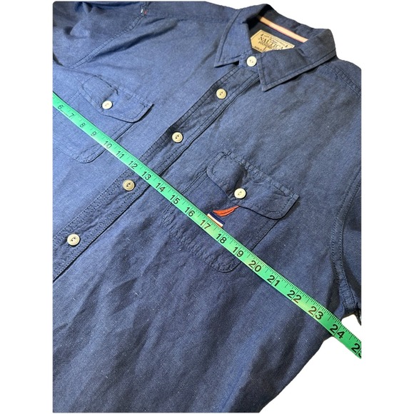 Nautica Linen Blend Chambray L/S Shirt L Blue Patriotic 90's - Picture 9 of 12
